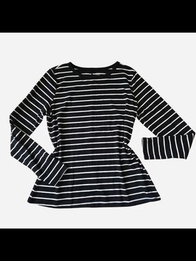 a.n.a Black and White Striped Long-Sleeve Tee